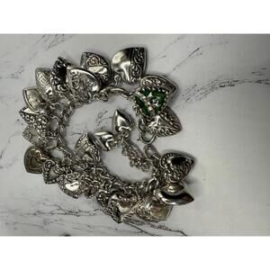 Womens 925 Sterling Silver Walter Lampl 3D Heart Charm Bracelet 6"